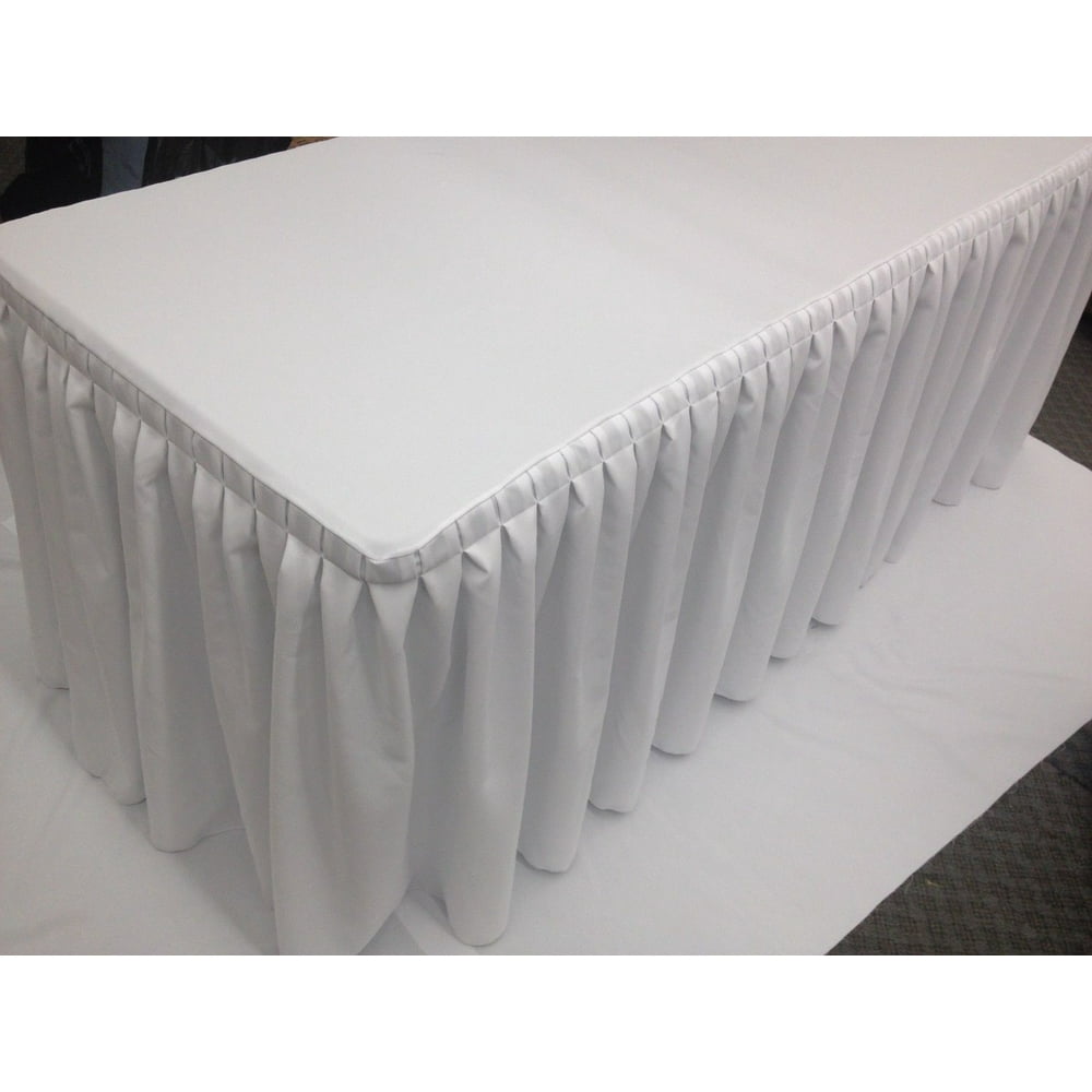 6' ft. Fitted Table Skirt Cover w/ Top Topper Double Pleated Trade show DJ WHITE"