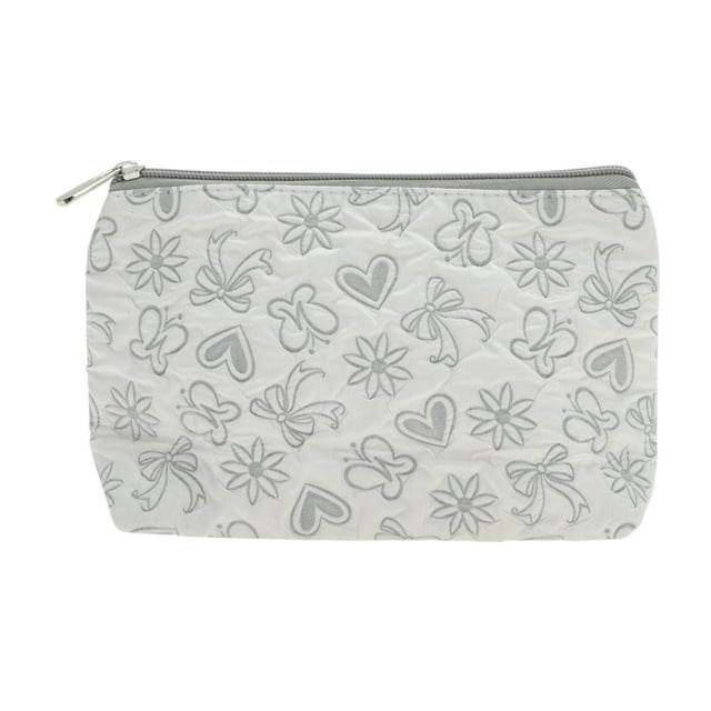 Bolsas de maquillaje planas rectangulares duraderas de corazones únicos 1 Pc para viajar, color gris, poliéster