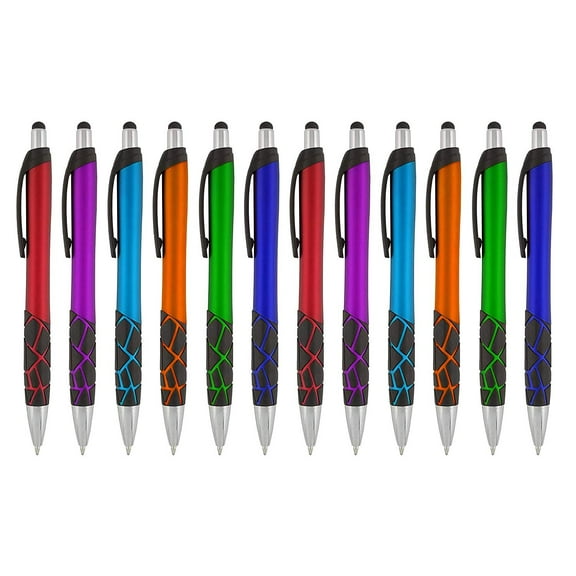 SyPens 2 in 1 Stylus Pen with Ballpoint Tip, for iPad & Samsung Galaxy, Multi-color, 12 Pack