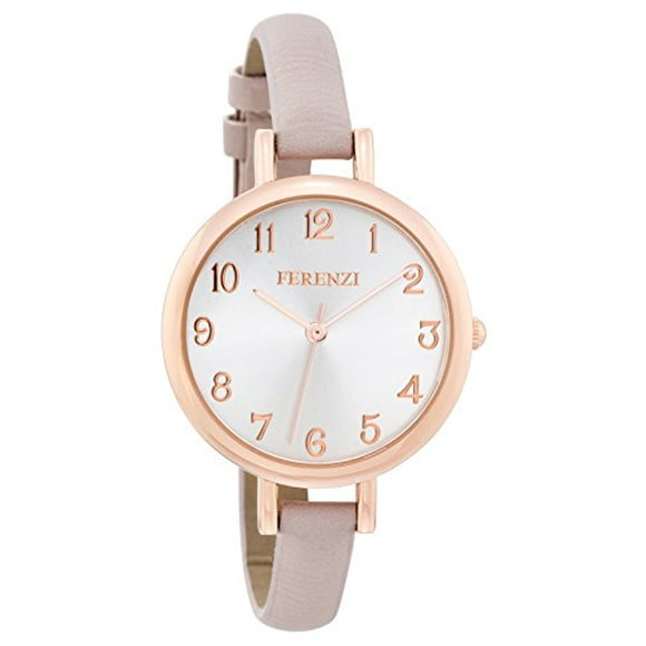 FERENZI Analog Women's Watch, Elegant Large Gold Face Watch with Thin Grey Band, FZ15501