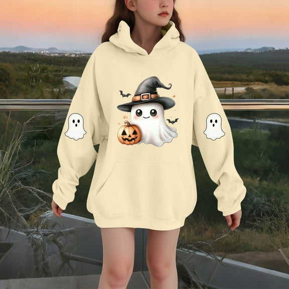 successthop Spooky Season Hoodie Graphic Ghost Pumpkin Toddler Girls Boys Fleece Long Sleeve Pullover Sizes 3-14