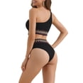 thumbnail image 4 of INSPIRAR CHIC Conjunto de Bikini de Una Sola Hombro para Mujeres, 2 Piezas, Cintura Alta, Color con Ribete Trenzado, Trajes de Baño, Talla X-Large, Negro, 4 of 5