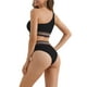 thumbnail image 4 of INSPIRAR CHIC Conjunto de Bikini de Una Sola Hombro para Mujeres, 2 Piezas, Cintura Alta, Color con Ribete Trenzado, Trajes de Baño, Talla X-Large, Negro, 4 of 5