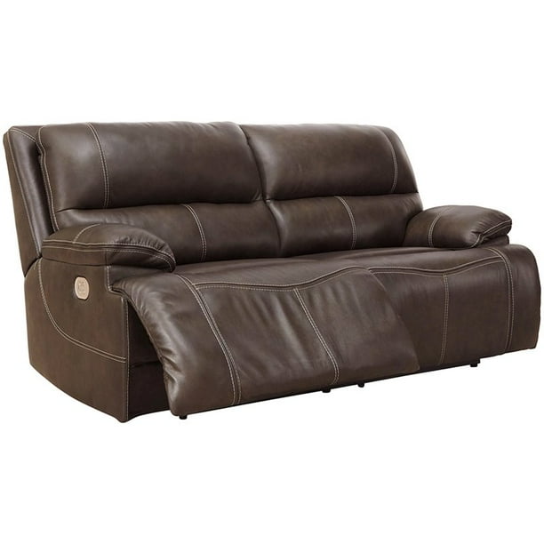 Ashley Furniture Ricmen Leather Power Reclining Sofa in Walnut