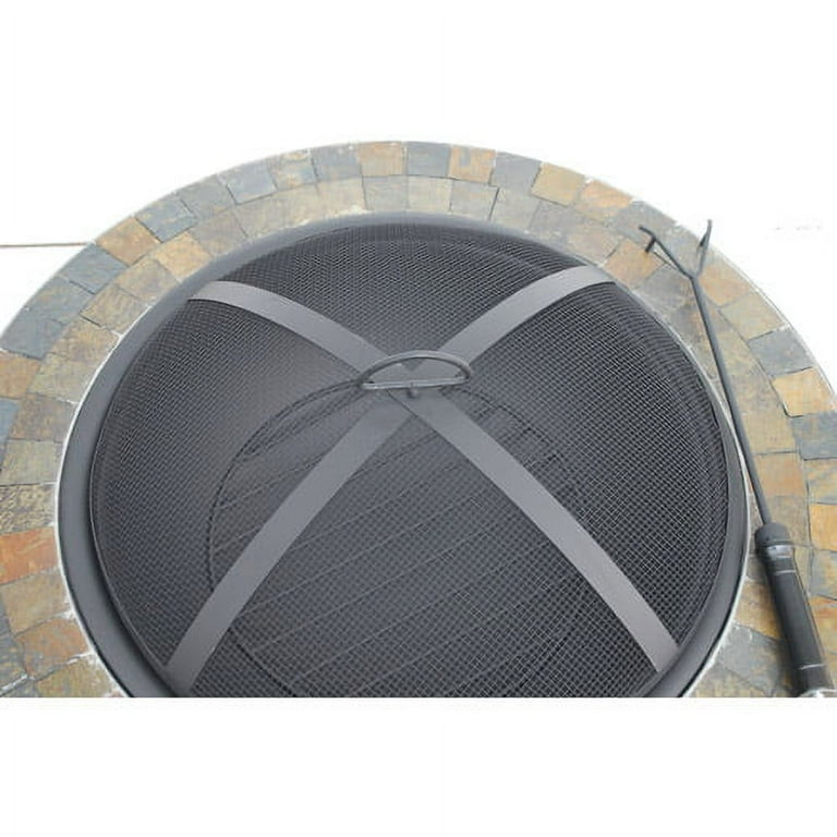 Dover 30 inch Round Slate Fire Pit Table with Spark Screen Dover 30 inch Round Slate Fire Pit Table with Spark Screen
