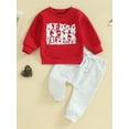 thumbnail image 2 of My First New Years Baby Boy Outfit Baby Boy Valentines Day Outfit Letter Print Long Sleeve Sweatshirt T-shirt and Elastic Casual Pants Suit, 2 of 9