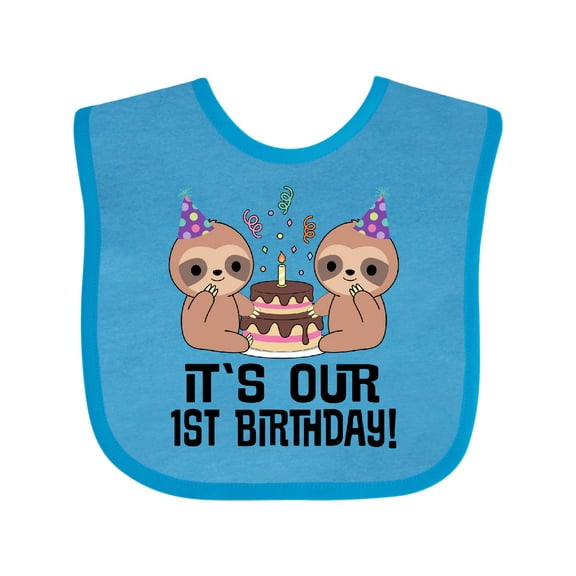 Inktastic Twins 1st Birthday Sloth Boy Girl 1 Year Old Boys or Girls Baby Bib