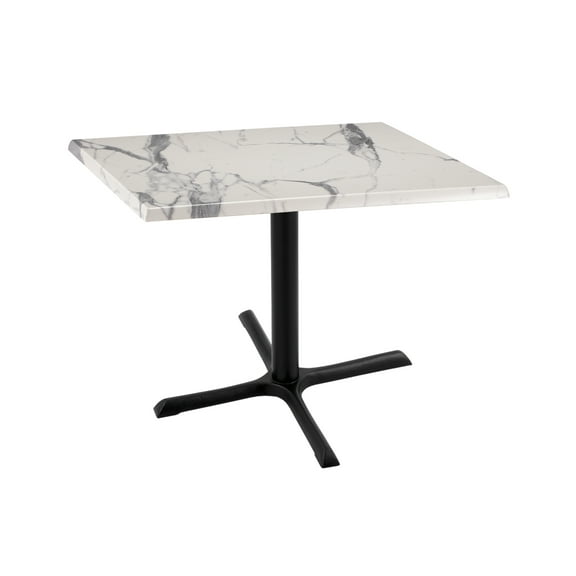 Holland 30" Black X-Style Base Square Table in 30" White Marble Top