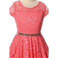 thumbnail image 2 of Little Girls Illusion Lace Top Stone Belt Flowers Girls Dresses Coral 4 (J19KS88), 2 of 3