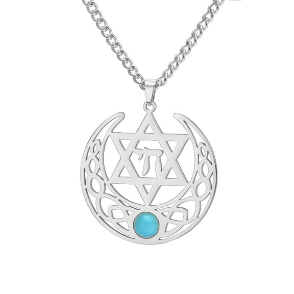 TEAMER Steel Star of David Moon Pendant Necklace Stainless Steel Jewelry