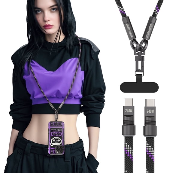 SIKAI CASE Crossbody Phone Lanyard Strap, 240w USB-C Charging Cable for iPhone