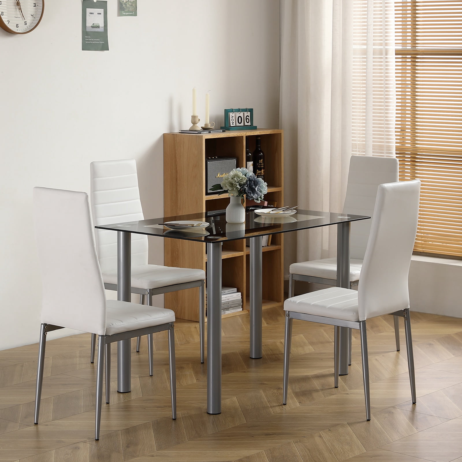 Dining Chairs Set of 4, Paproos PU Leather Kitchen Chairs with Metal Legs, Modern Dining Room Side Chairs Set with High Back for Kitchen Living Room, White(Table Not Included)