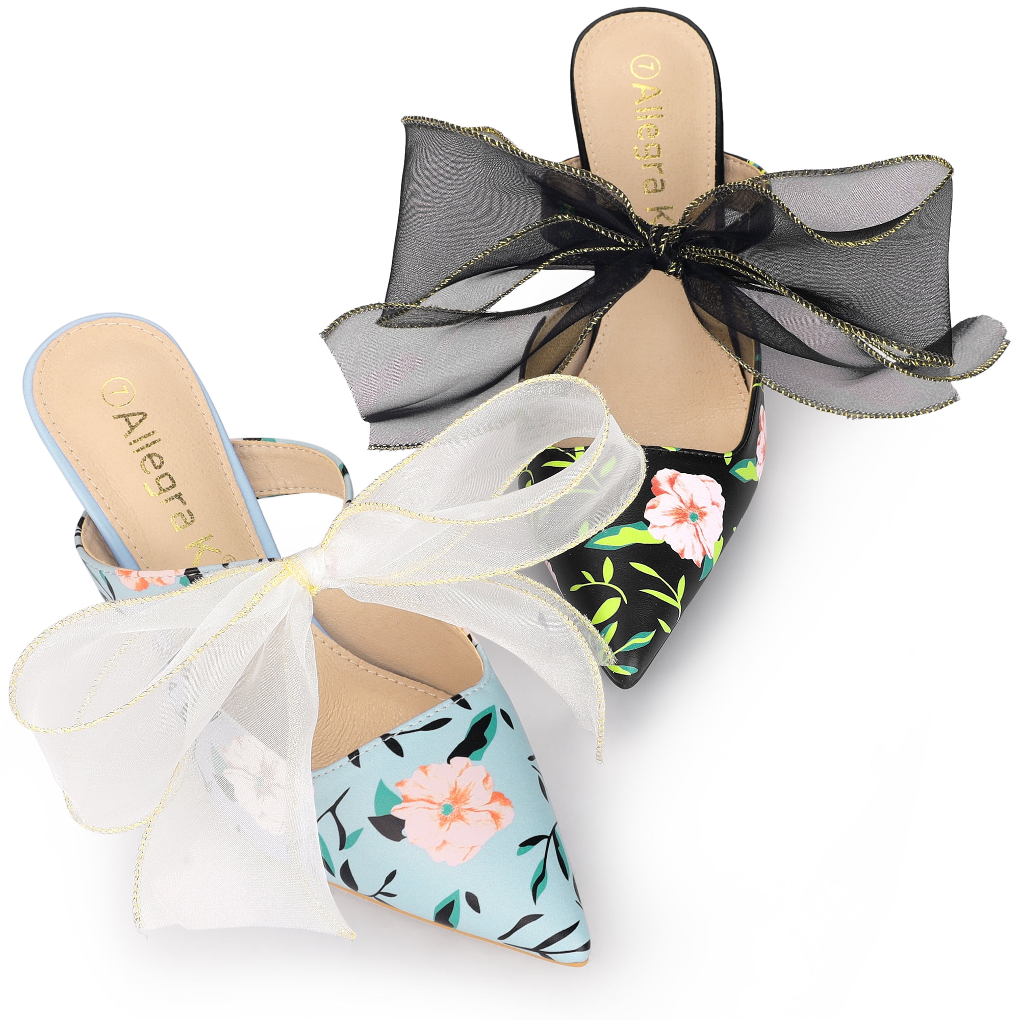 Unique Bargains Women's Floral Printed Lace Strap Stiletto Heels Mules