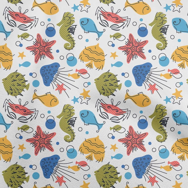 oneOone Rayon Medium Blue Fabric Beach Craft Projects Decor Fabric Printed By The Yard 56 Inch Wide