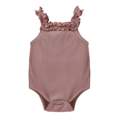 

Baby Girls Bodysuits Summer Clothing Newborn Sleeveless Ribbed Ruffled Solid Jumpsuits Lace Suspender Clothes 0-18M