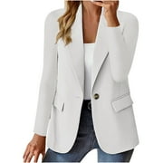 KPMATPEY Blazer Jackets for Women Button up Lapel Collared Long Sleeve Solid Color Business Casual Work Office Coats