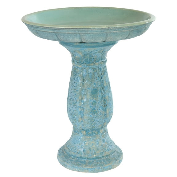 Sunnydaze Avignon Freestanding Ceramic Outdoor Bird Bath, UV-Resistant Blue Lava Finish