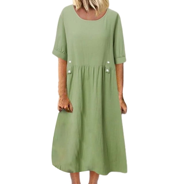 B91xZ Robe Maxi Grande Taille pour Femmes Manches Courtes Décontractée Ample avec Poches, Vert G