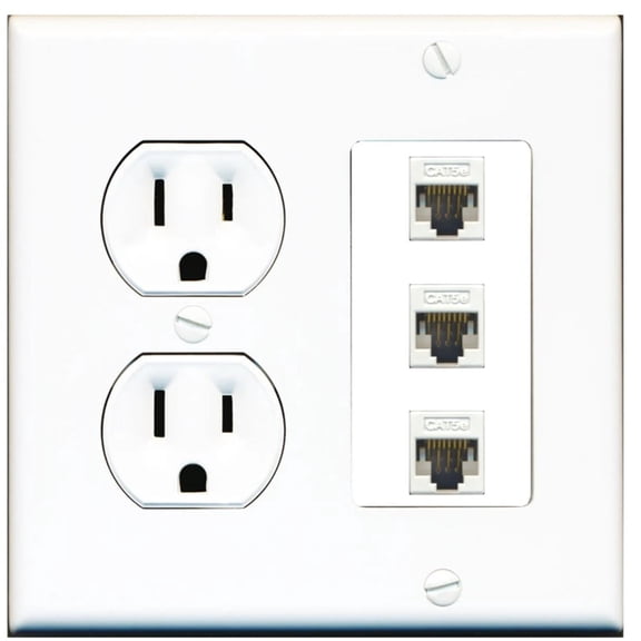 Ultra Spec Cables 3 Port Cat5e Ethernet RJ45 Wall Plate w/Round Power Outlet