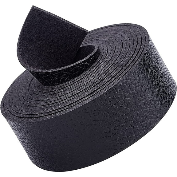 Black Leather Strap Strip 1 Inch Wide 79 Inch Long Lychee Pattern Leather Belt Strips Wrap Single Sided Flat Cord for DIY Crafts Clothing Jewelry Wrapping Making Bag Furniture Handles for DIY