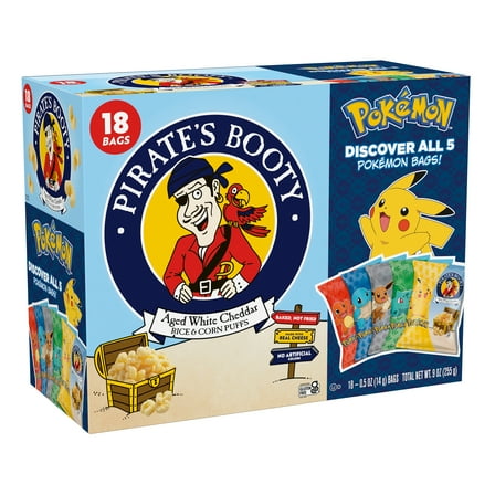 Pirate's Booty Pokémon Aged White Cheddar Puffs, 0.5 oz Bag, 18 Count