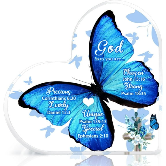Christian Acrylic Heart Gift for Women, Inspirational Faith-Based Decor with Bible Verses and Prayers, Butterfly Religious Sign for Home Office, 4x4 Inch