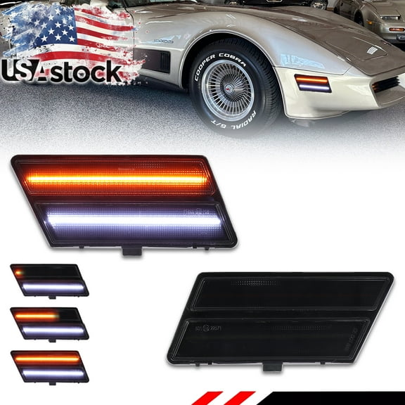 2PCS Smoked Lens Front Side Marker Light Fender Light Turn Signal Light Turn Warning Light with Amber LED For 1980 1981 1982 Corvette C3