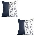 thumbnail image 2 of Boho Set of 2 Handcrafted Decorative Throw Pillow Cover Vegan Faux Leather Geometric 17" x 17" Navy Blue & Ivory Square for Couch, Bedding, 2 of 4