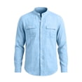 thumbnail image 4 of Cotton Blend Men Short Sleeve /Long Sleeve Button Down Shirts Solid Color Henley Collar Tshirt With Pockets, 4 of 6