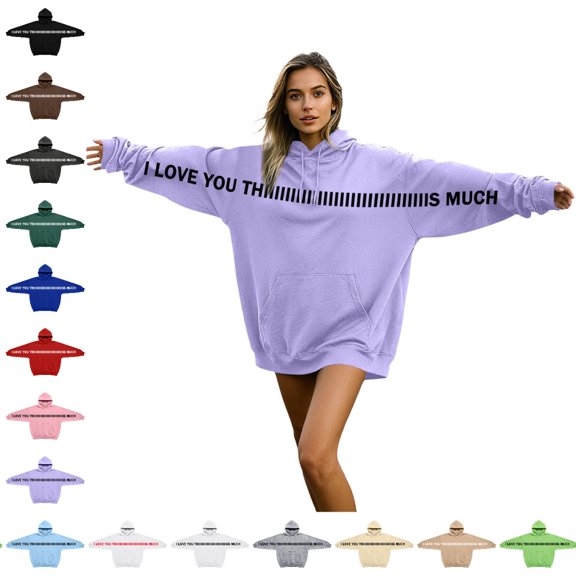 Bmisegm Mens Hoodie Valentine's Day Front Pocket Pullover Drawstring Hood Long Sleeve Loose Drop Shoulder I Love You Mono Text Design Hoodies for Women
