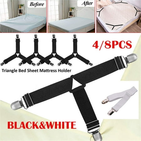8Pcs Bed Sheet Holders and Straps, Adjustable Fasteners Suspenders Gripper, Triangle Elastic Straps Clips for Various Bed Sheets, Mattress Covers, Sofa Cushion, Hospital Beds, Inflatable