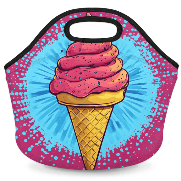 Herdesigns Ice Cream Insulated Lunch Bag Neoprene Lunch Box for Women Men Soft Cooler Bag Pink Washable Lunch Tote for Work Outdoor Picnic