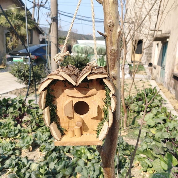 Wooden Bird's Nest Outdoor Hanging Heart-Shaped Bird's Nest House with Pole Small Birdcage House Budgie Bird House 1 Piece
