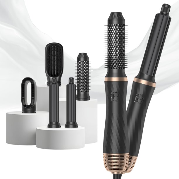 Set de secador y moldeador de pelo 5 en 1, cepillo de aire caliente, rizador, alisador y voluminizador automático, tecnología iónica, secado rápido a 60.000 RPM, peine redondo multiestilizador eléctri