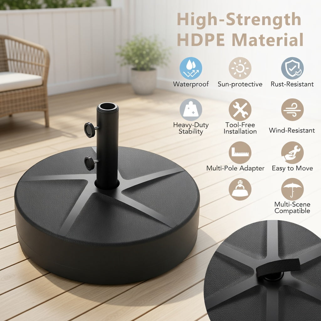 Resenkos Umbrella Base for Patio, Umbrella Stand Outdoor Base,Patio Umbrella Base 88LBS Capacity Water and Sand Fillable Market Table Umbrella Stand-Black