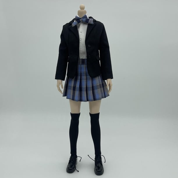 Falda corta femenina 1/6, conjunto de 6 piezas, ropa en miniatura para figuras de acción de 12 falda azul claro