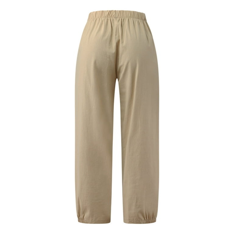 YWDJ Joggers for Women Plus Size Women Casual Loose Solid Color Pockets  Elastic Waist Comfortable Harem Ankle Length Pants Khaki XL 