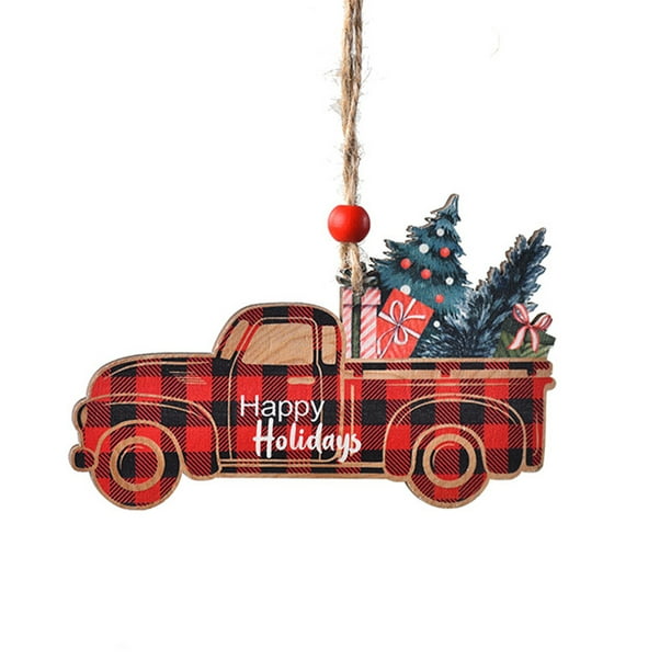 Naiovety Árbol de Navidad de Colgante automotriz Colgante portátil Lindo Puerta temática de Navidad Chimenea Decoración de pared Kits de decoración para fiestas Carro rojo