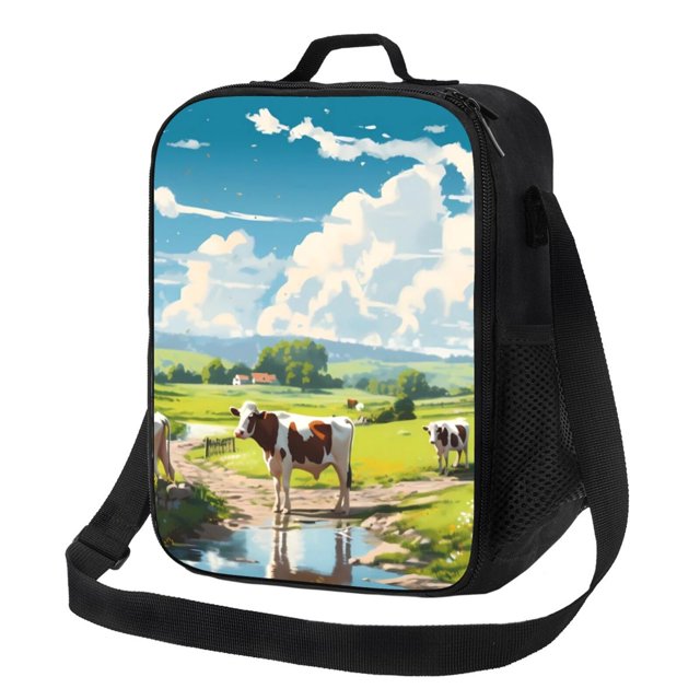 Balery Countryside Farm Cow Caja de Almuerzo y Bolsa de Almuerzo para Hombres y Mujeres, Bolsa de Almuerzo Reutilizable con Gran Capacidad, Bolsa de Almuerzo Aislada