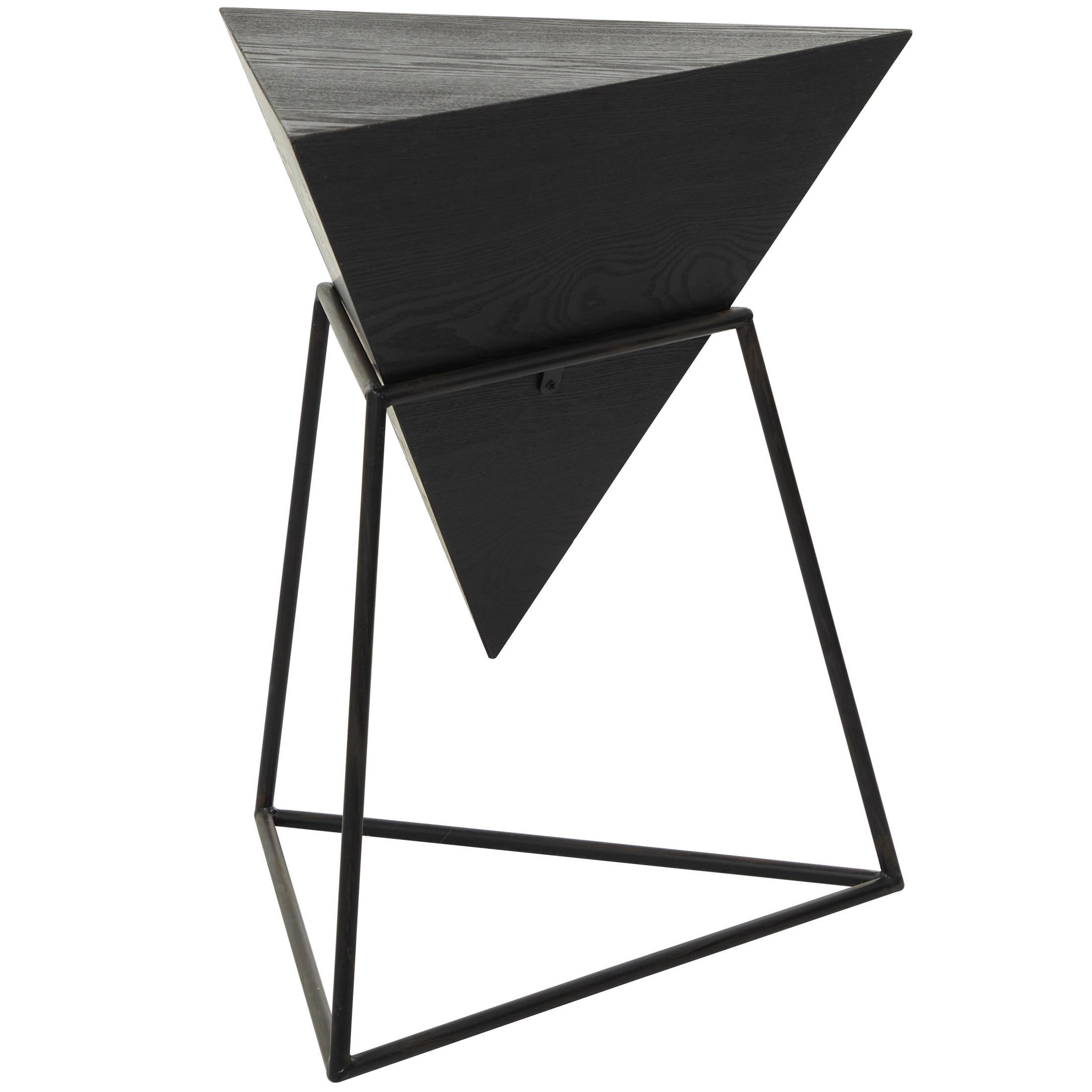 DecMode 19" x 24" Black Wood Inverted Pyramid Geometric Accent Table with Black Metal Stand, 1-Piece