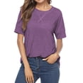 thumbnail image 6 of SHIBEVER Short Sleeve T-Shirts for Women Fashion Summer Tops Trendy Loose High Low Purple Dressy Tops Tunic Blouse Size L, 6 of 7