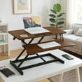 thumbnail image 3 of S-HOME Walnut Color Height Adjustable Desk Converter, 32 Inch Sit to Stand Riser for Dual Monitors and Laptop Use, 3 of 9