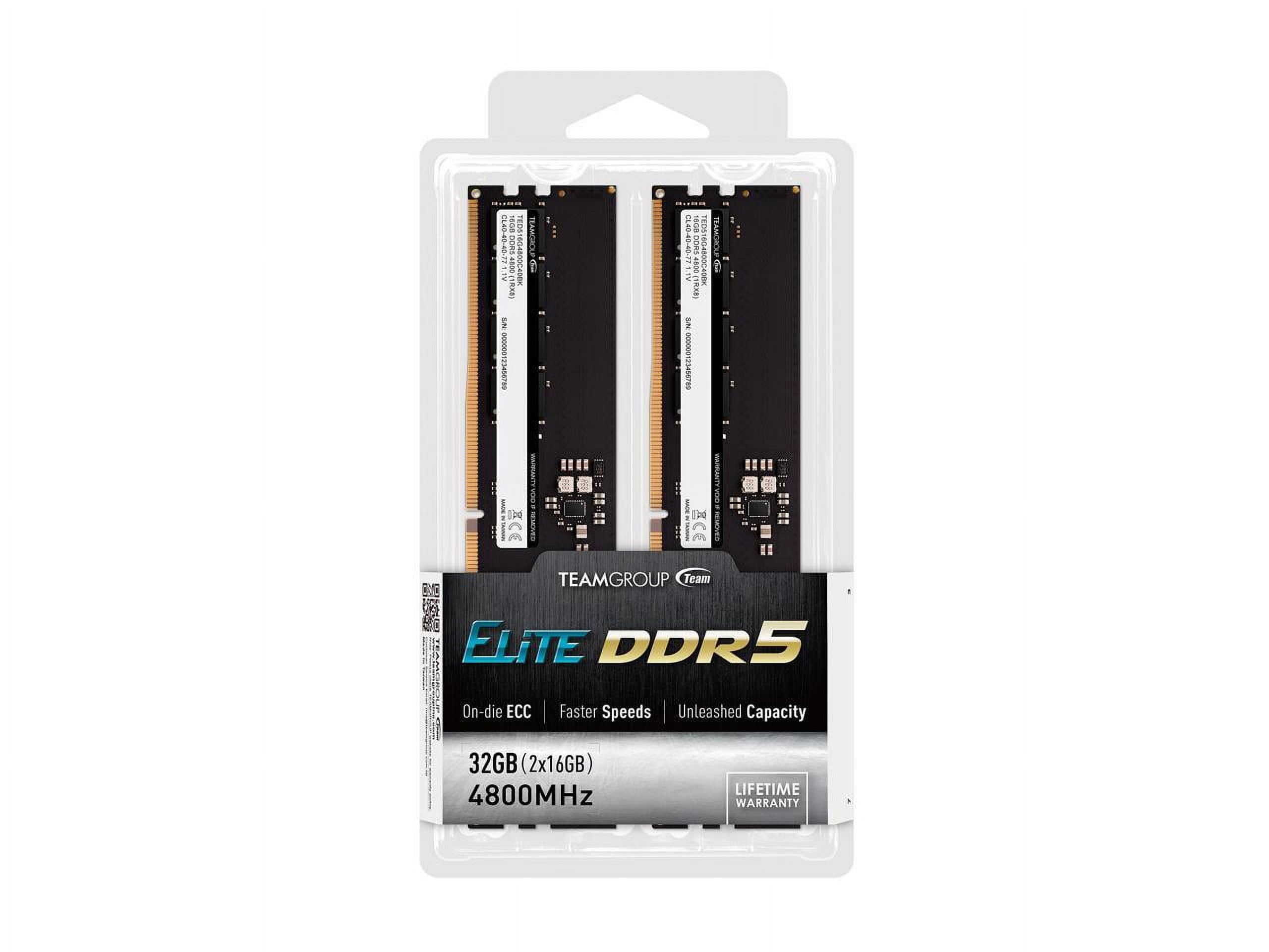 TEAMGROUP 16GBX2 32GB DDR5 4800 ① TEAMGROUP Team Elite 32GB (2 x 16GB) 288-Pin DDR5 4800 PC RAM