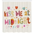 thumbnail image 3 of Kiss Me Shower Curtain, School Themed Colorful Kiss Me at Midnight Quote with Doodle Style Hearts Pattern, Fabric Bathroom Set with Hooks, 69W X 70L Inches, Multicolor, by Ambesonne, 3 of 3