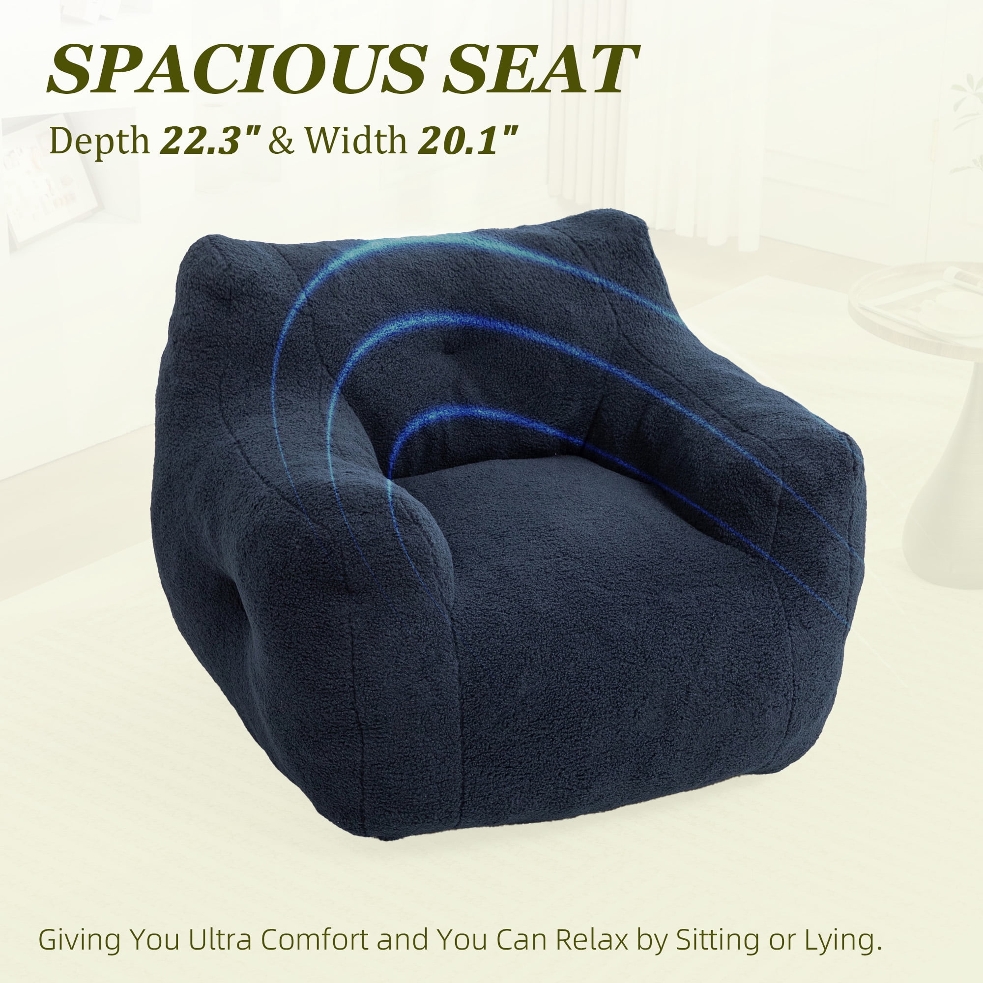 MOONMISS Bean Bag Chair, Bean Bag Sofa Chair with Armrests Stuffed High-Density Foam, Lazy Sofa Comfy Chairs BeanBag Chair for Adults in Living Room,Bedroom Reading,Navy Blue