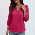 thumbnail image 5 of Hueook Tshirts Shirts for Women Tee Shirt Fashion Women's V-Neck 3/4 Sleeve Casual T-shirt Solid Blouse Hot Pink M, 5 of 5
