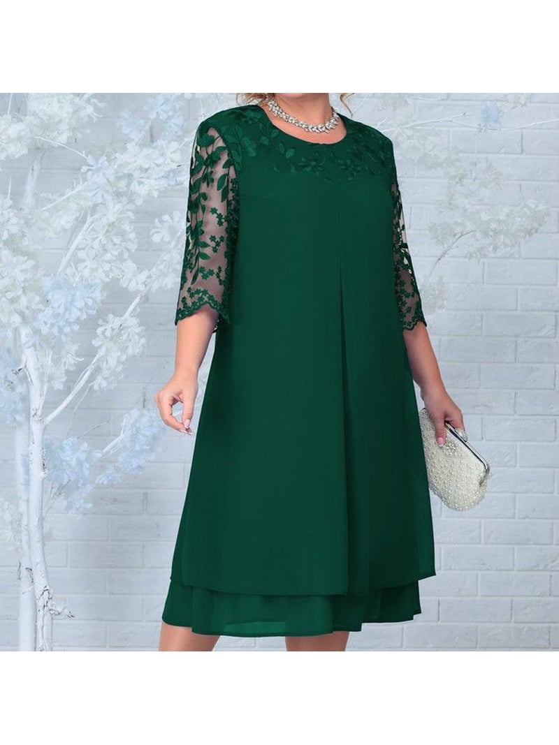 Plus Size Summer Dress Elegant Embroidery Chiffon Prom Formal Party Dresses  for Chubby Women Loose Ladies Church Dress - Walmart.com