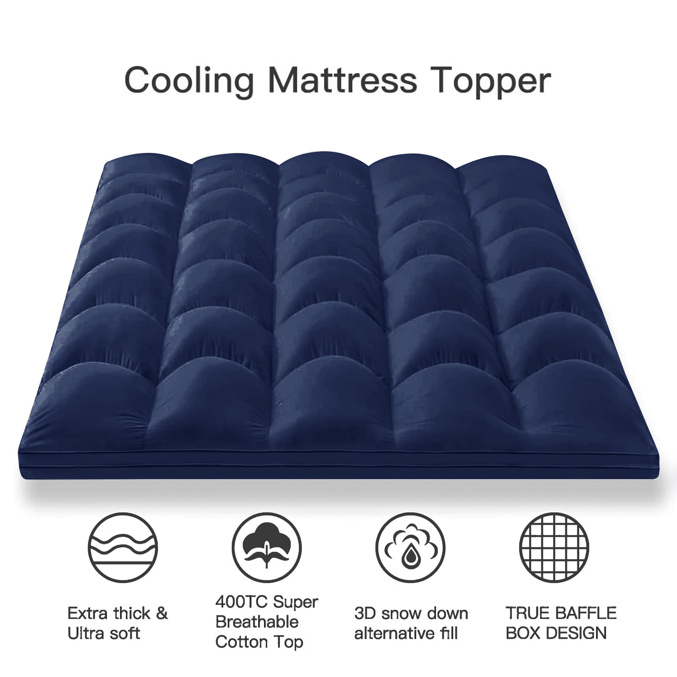 Teler Mattress Topper King Size for Back Pain, 400TC Extra Thick Mattress Pad Pillow Top, Quilted Fitted Mattress Protector Cover with 8-21" Deep Elastic Pocket, Soft & Breathable, Navy