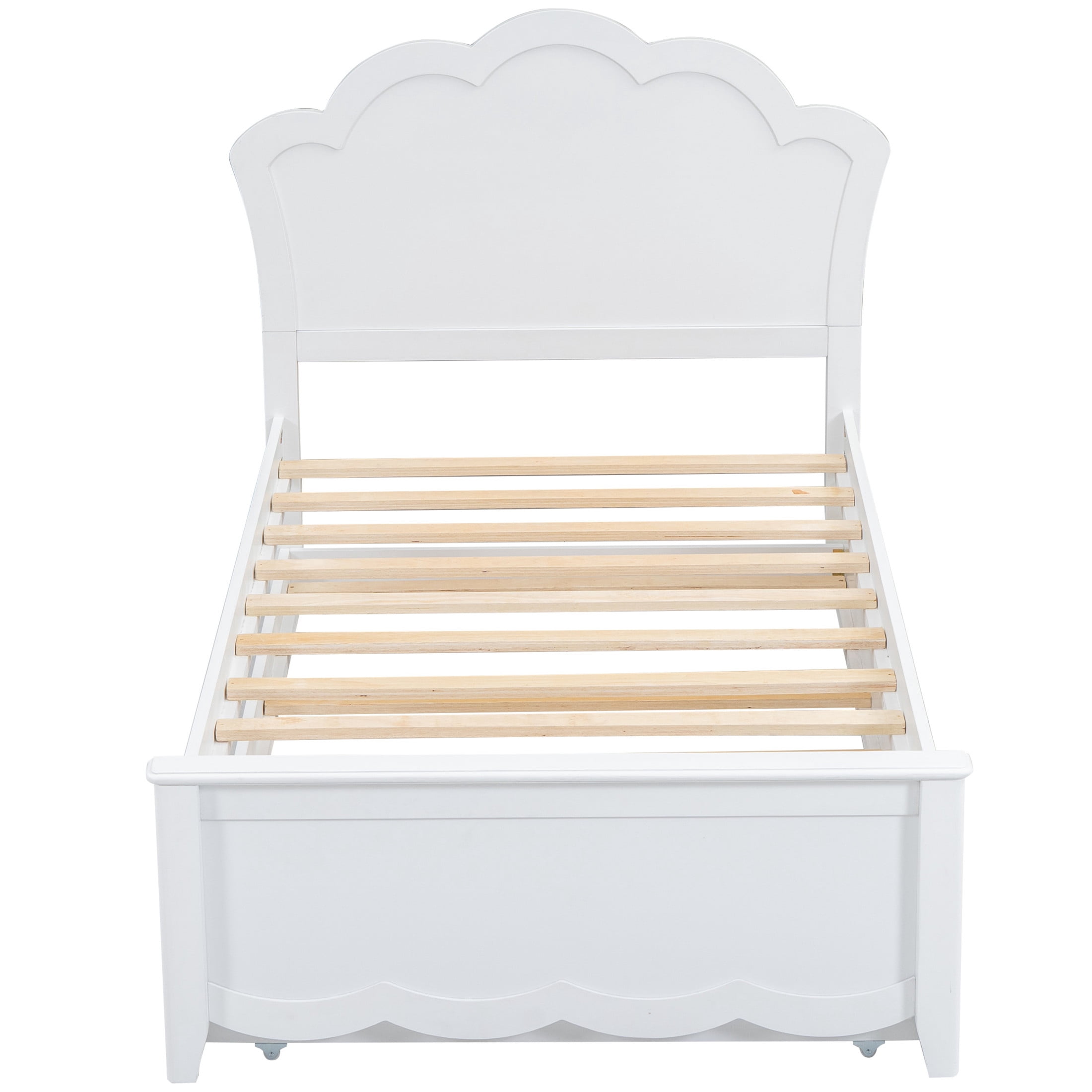 Noble House Junhill Twin Size Wood Platform Bed with Headboard and Twin Trundle, Solid Pine Wood, White