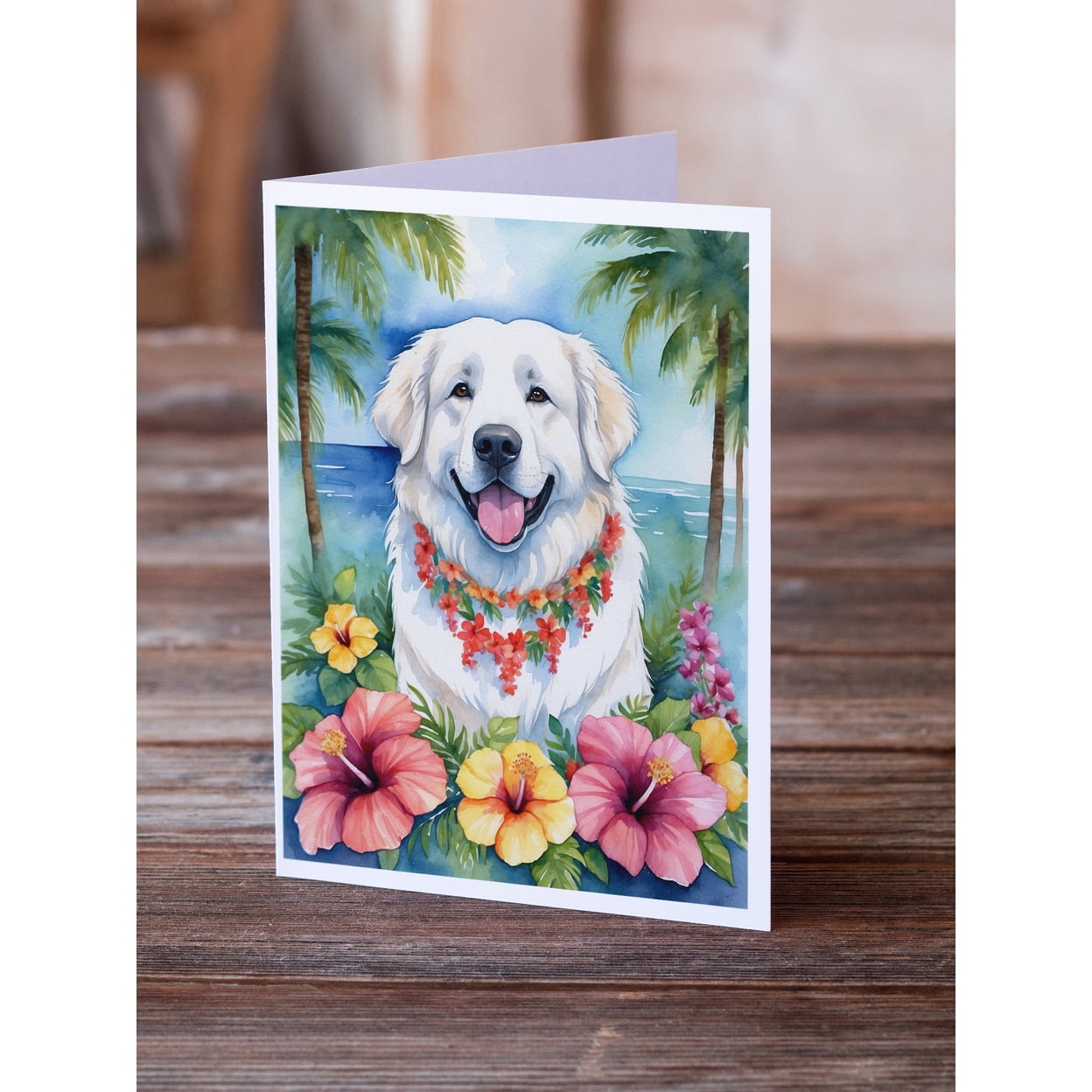 Great Pyrenees Luau Greeting Cards Pack of 8 7 in x 5 in